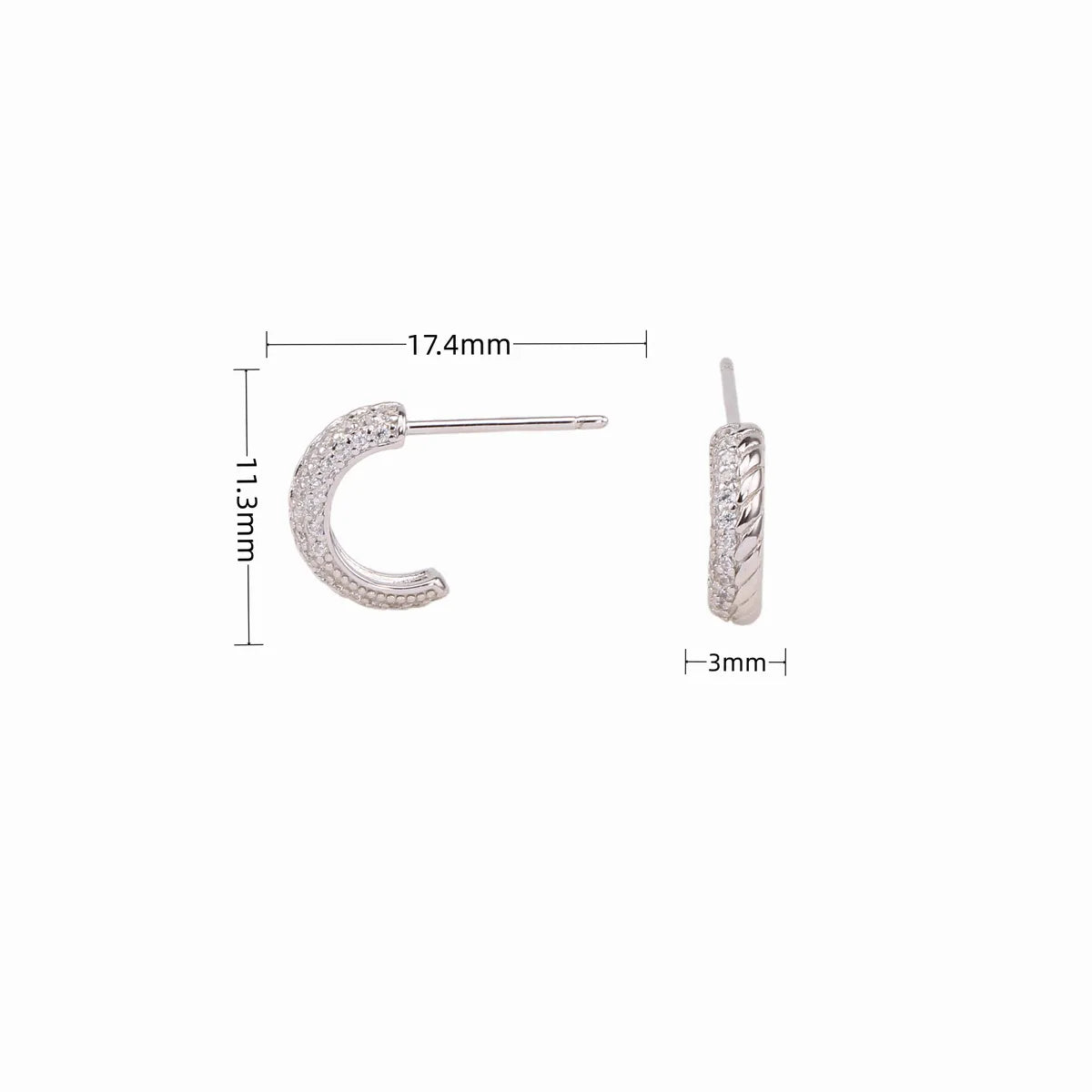 1 Pair Basic C Shape Pleated Sterling Silver Ear Studs