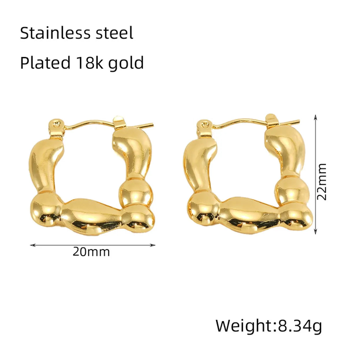 1 Pair Basic Classic Style Geometric Plating 304 Stainless Steel 18K Gold Plated Hoop Earrings