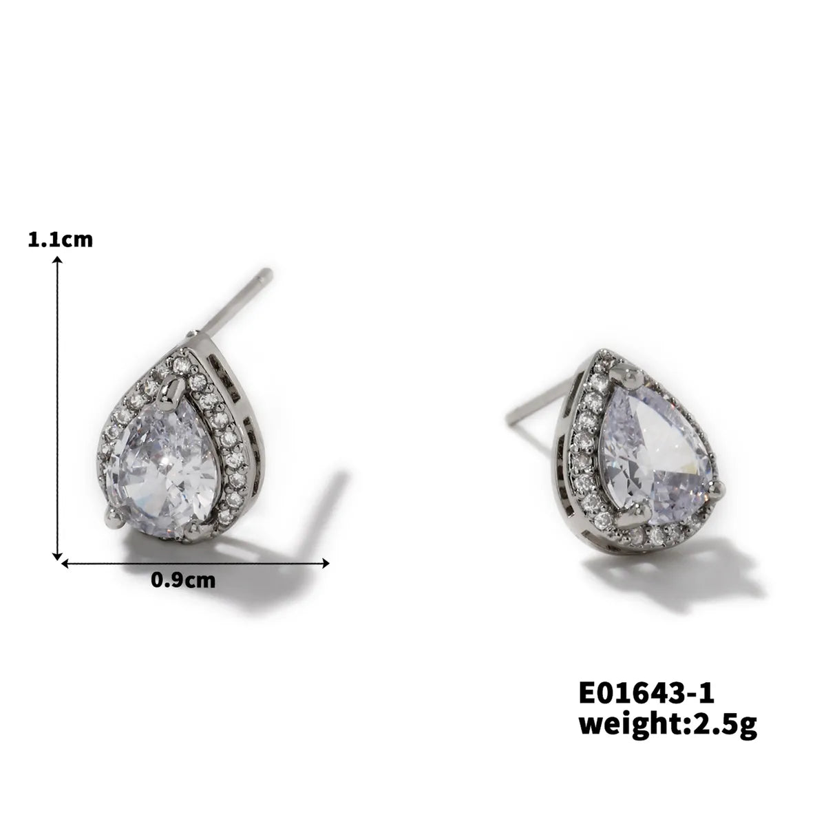 1 Pair Basic Classic Style Korean Style Water Droplets Inlay Copper White Diamond Zircon Rhodium Plated Ear Studs