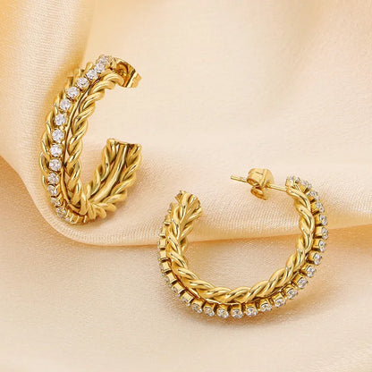 1 Pair Basic Classic Style Roman Style C Shape Twist 304 Stainless Steel 18K Gold Plated Ear Studs