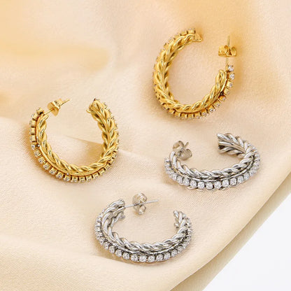 1 Pair Basic Classic Style Roman Style C Shape Twist 304 Stainless Steel 18K Gold Plated Ear Studs