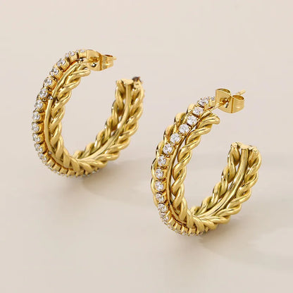 1 Pair Basic Classic Style Roman Style C Shape Twist 304 Stainless Steel 18K Gold Plated Ear Studs