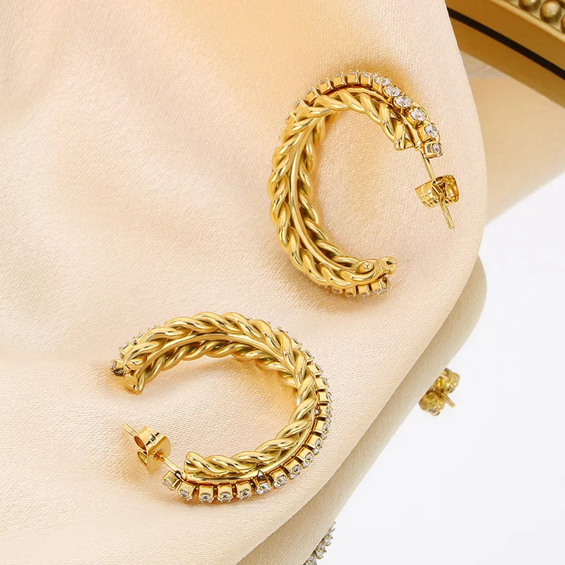 1 Pair Basic Classic Style Roman Style C Shape Twist 304 Stainless Steel 18K Gold Plated Ear Studs