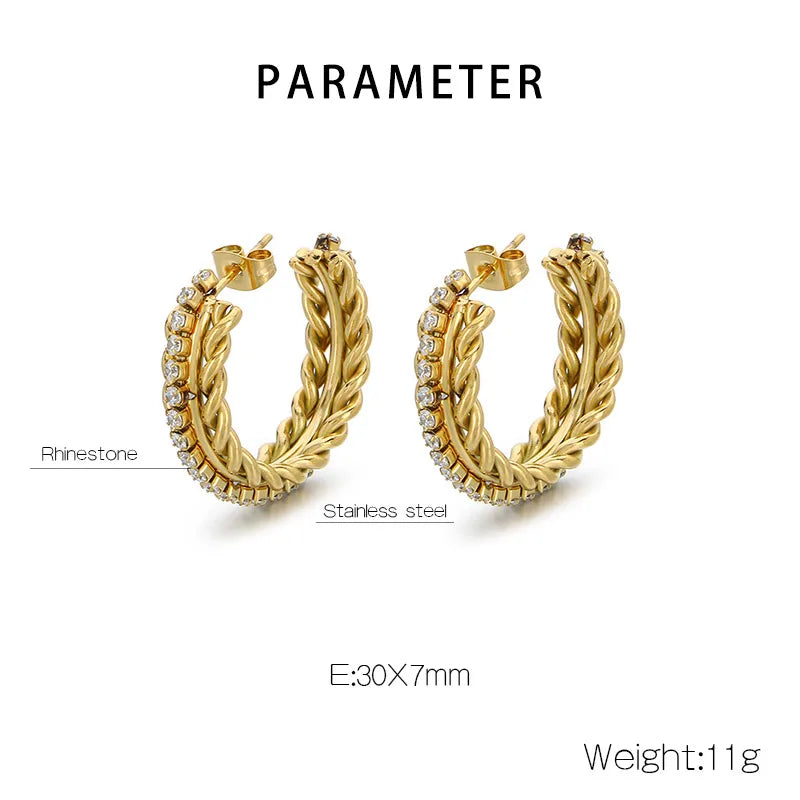 1 Pair Basic Classic Style Roman Style C Shape Twist 304 Stainless Steel 18K Gold Plated Ear Studs