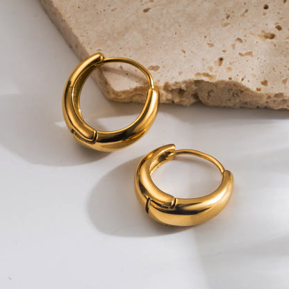 1 Pair Basic Classic Style Solid Color 304 Stainless Steel 18K Gold Plated Hoop Earrings