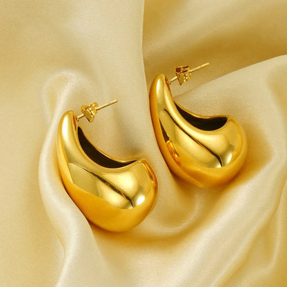 1 Pair Basic Classic Style Water Droplets Polishing Plating Stainless Steel 18k Gold Plated Ear Studs