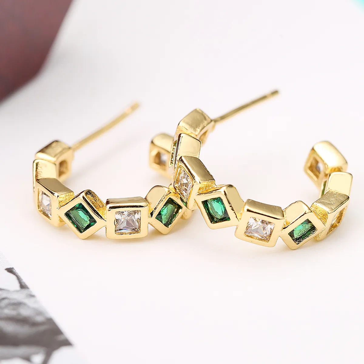 1 Pair Basic Commute C Shape Plating Inlay Copper Zircon 18k Gold Plated Earrings