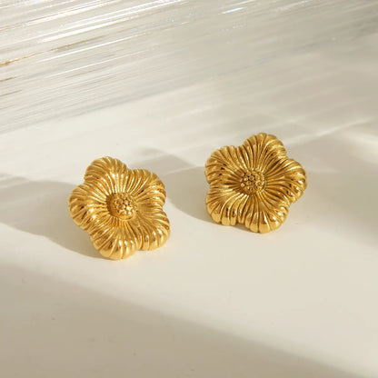 1 Pair Basic Commute Flower 304 Stainless Steel 18K Gold Plated Ear Studs