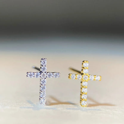 1 Pair Basic Cross Inlay Sterling Silver Moissanite Ear Studs