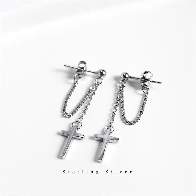 1 Pair Basic Cross Plating Sterling Silver Drop Earrings