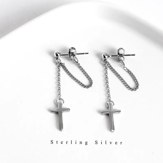 1 Pair Basic Cross Plating Sterling Silver Drop Earrings