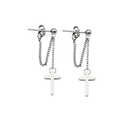 1 Pair Basic Cross Plating Sterling Silver Drop Earrings