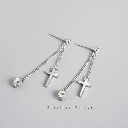 1 Pair Basic Cross Plating Sterling Silver Drop Earrings