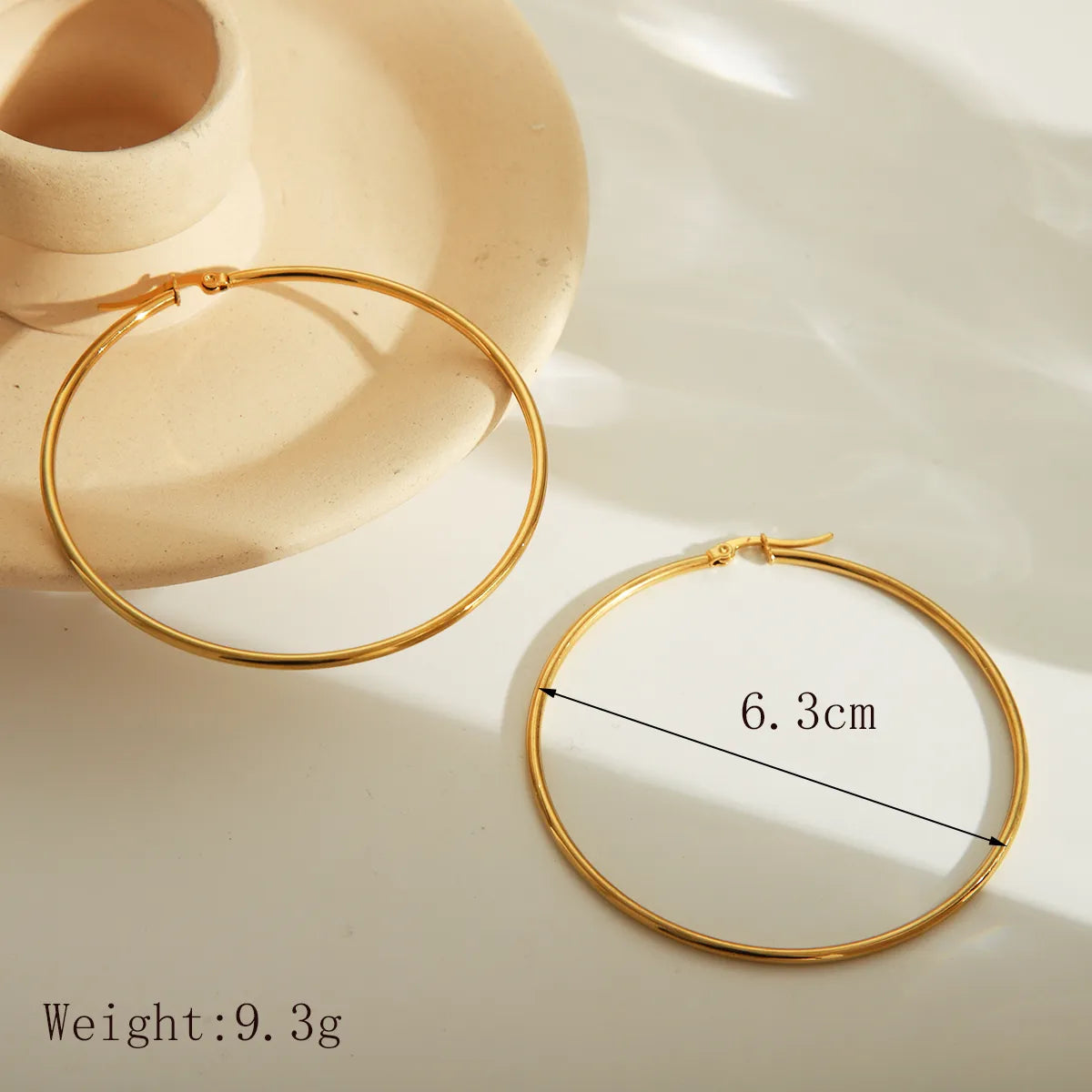 1 Pair Basic Exaggerated Luxurious Solid Color 304 Stainless Steel 18K Gold Plated Earrings