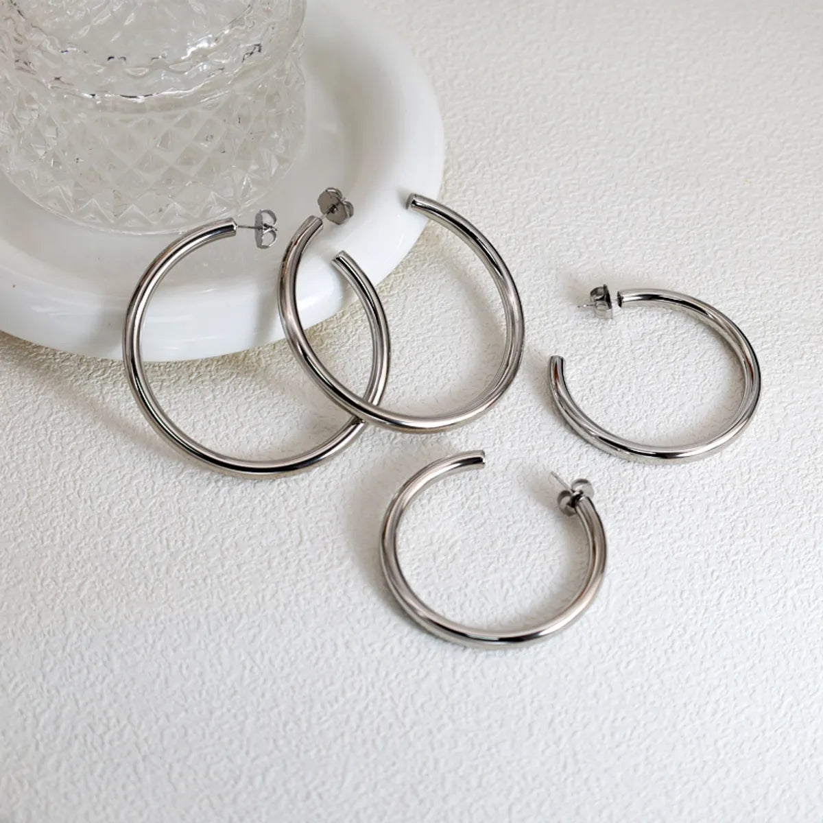 1 Pair Basic Exaggerated Round Titanium Steel Hoop Earrings