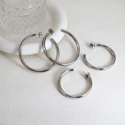 1 Pair Basic Exaggerated Round Titanium Steel Hoop Earrings