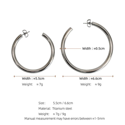 1 Pair Basic Exaggerated Round Titanium Steel Hoop Earrings