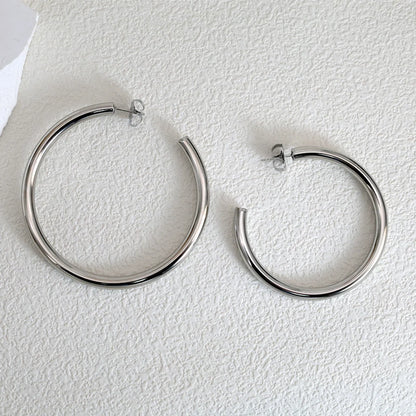 1 Pair Basic Exaggerated Round Titanium Steel Hoop Earrings