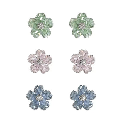 1 Pair Basic Flower Inlay Alloy Zircon Ear Studs