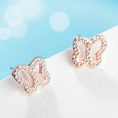 1 Pair Basic Geometric Butterfly Inlay Copper Zircon Ear Studs