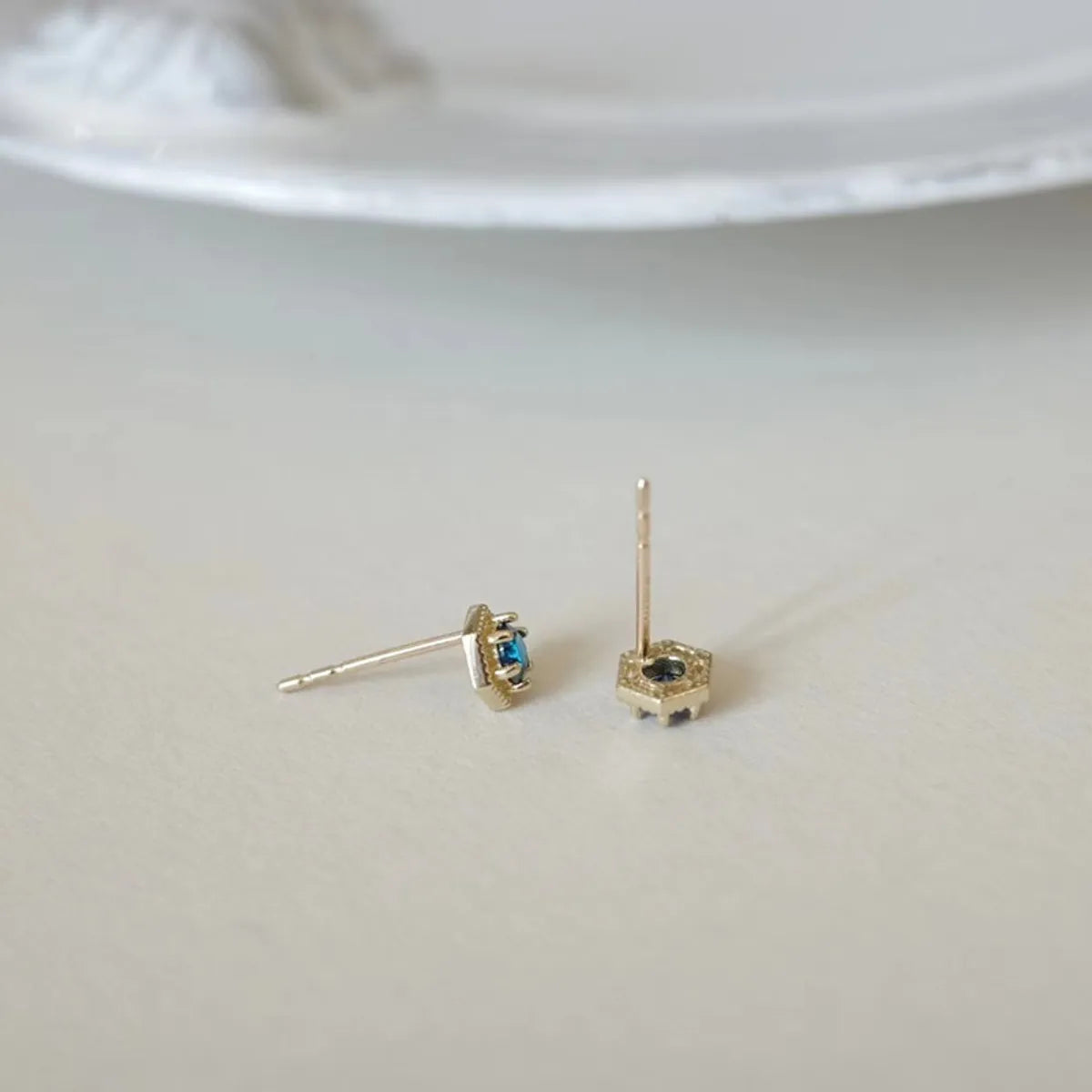 1 Pair Basic Geometric Inlay Sterling Silver Gem 14K Gold Plated Ear Studs