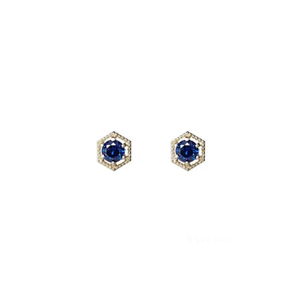 1 Pair Basic Geometric Inlay Sterling Silver Gem 14K Gold Plated Ear Studs