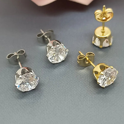 1 Pair Basic Geometric Plating Titanium Steel Zircon Ear Studs