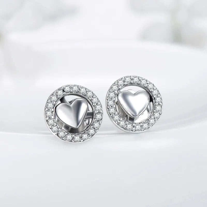 1 Pair Basic Heart Shape Sterling Silver Plating Inlay Zircon Ear Studs