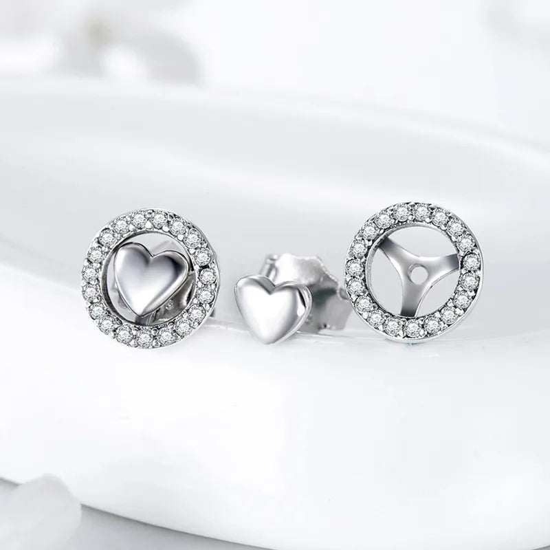 1 Pair Basic Heart Shape Sterling Silver Plating Inlay Zircon Ear Studs