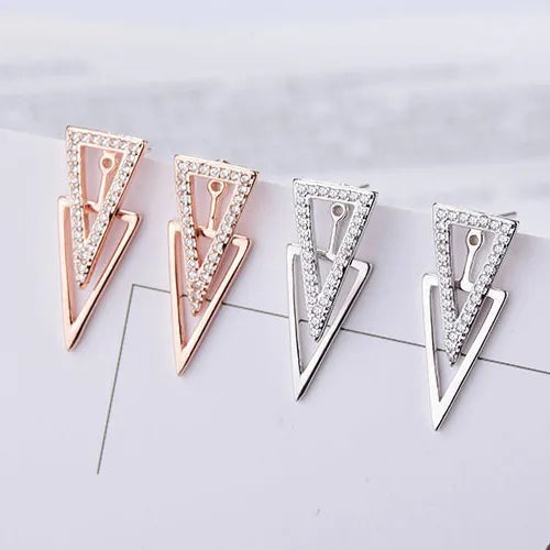 1 Pair Basic Lady Classic Style Triangle Geometric Inlay Copper Zircon Ear Studs