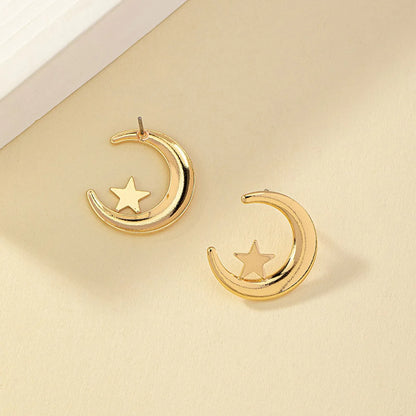 1 Pair Basic Lady Commute C Shape Star Moon Plating Alloy 14k Gold Plated Ear Studs