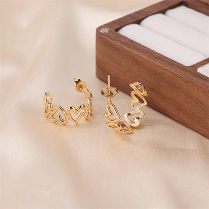 1 Pair Basic Lady Korean Style Heart Shape Plating Stainless Steel Gold Plated Ear Studs