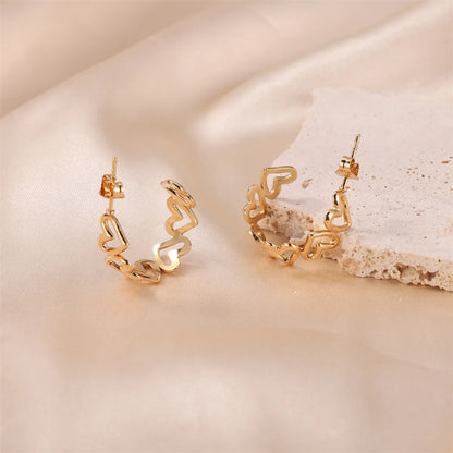 1 Pair Basic Lady Korean Style Heart Shape Plating Stainless Steel Gold Plated Ear Studs