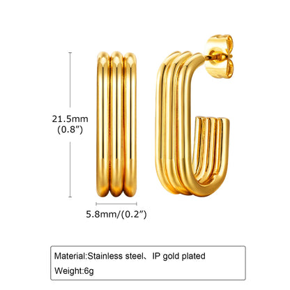 1 Pair Basic Lines Plating 201 Stainless Steel 18K Gold Plated Ear Studs