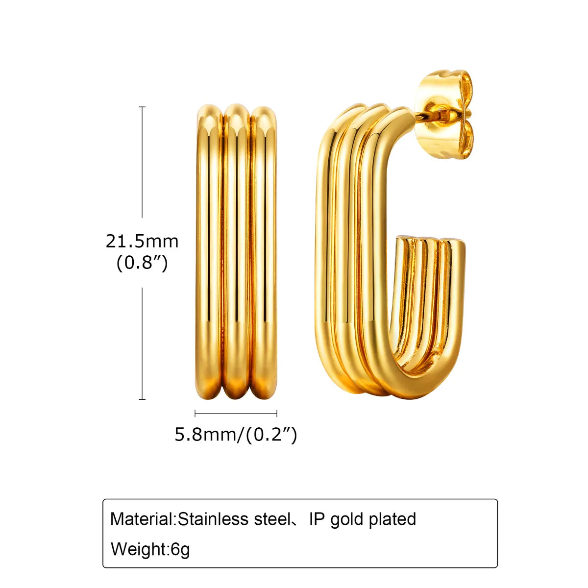 1 Pair Basic Lines Plating 201 Stainless Steel 18K Gold Plated Ear Studs