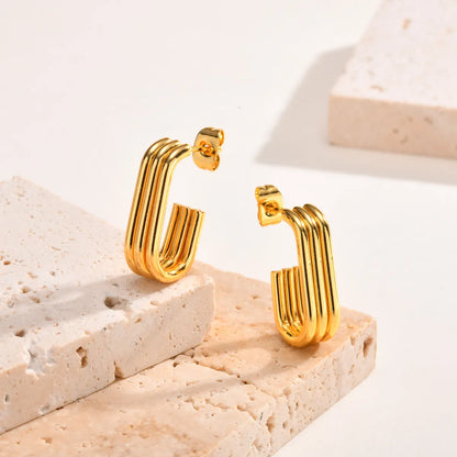 1 Pair Basic Lines Plating 201 Stainless Steel 18K Gold Plated Ear Studs