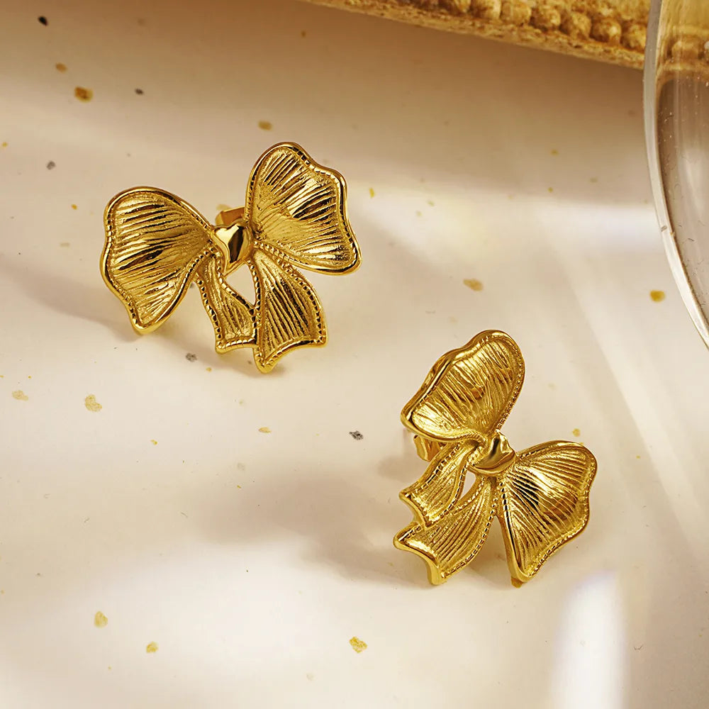 1 Pair Basic Modern Style Classic Style Bow Knot Plating 304 Stainless Steel 18K Gold Plated Ear Studs