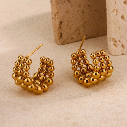 1 Pair Basic Modern Style Classic Style C Shape Geometric Beads 304 Stainless Steel 18K Gold Plated Ear Studs