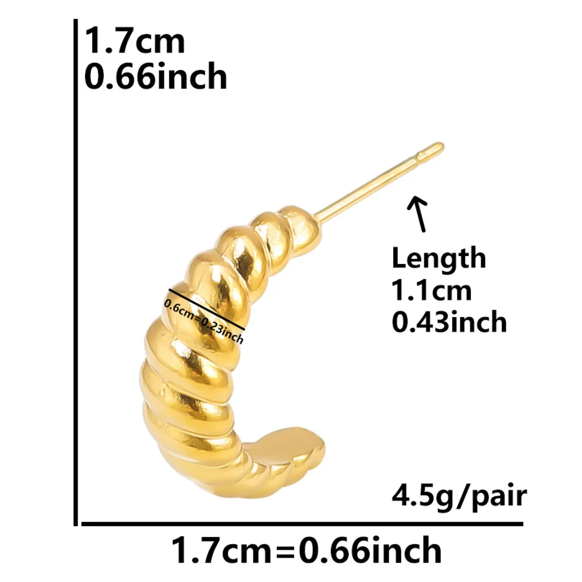 1 Pair Basic Modern Style Classic Style C Shape Solid Color Twist Plating 304 Stainless Steel 18K Gold Plated Ear Studs