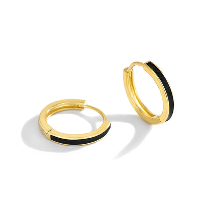 1 Pair Basic Modern Style Classic Style Circle Enamel Epoxy Inlay Brass Zircon 18K Gold Plated Hoop Earrings