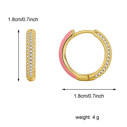 1 Pair Basic Modern Style Classic Style Circle Enamel Epoxy Inlay Brass Zircon 18K Gold Plated Hoop Earrings