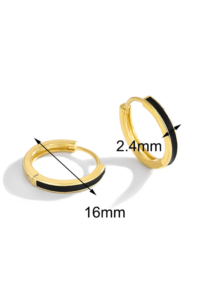 1 Pair Basic Modern Style Classic Style Circle Enamel Epoxy Inlay Brass Zircon 18K Gold Plated Hoop Earrings