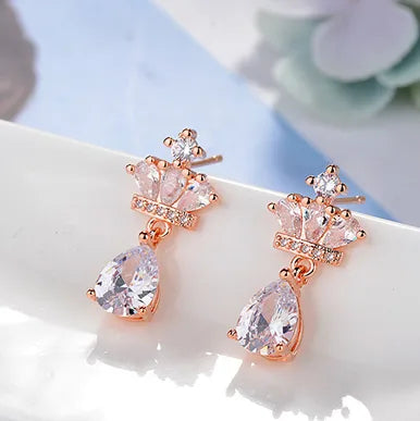 1 Pair Basic Modern Style Classic Style Crown Inlay Copper Zircon Drop Earrings