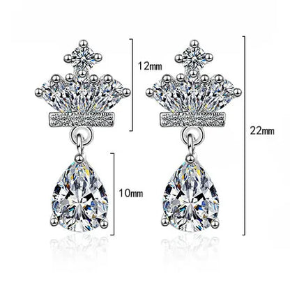 1 Pair Basic Modern Style Classic Style Crown Inlay Copper Zircon Drop Earrings