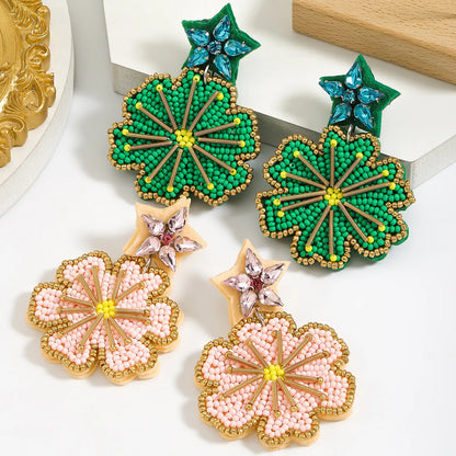 1 Pair Basic Modern Style Classic Style Flower Beaded Inlay Seed Bead Rhinestones Drop Earrings