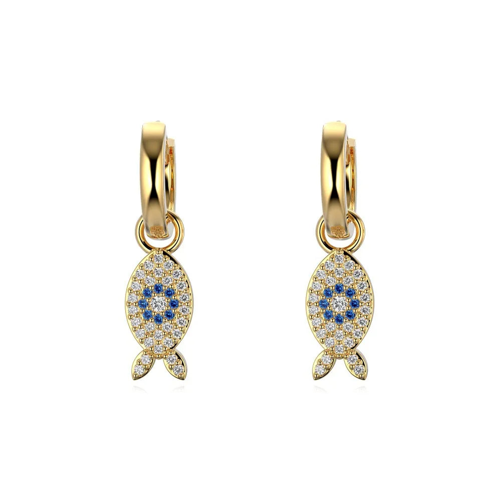 1 Pair Basic Modern Style Classic Style Geometric Fish Plating Inlay Sterling Silver Zircon Drop Earrings