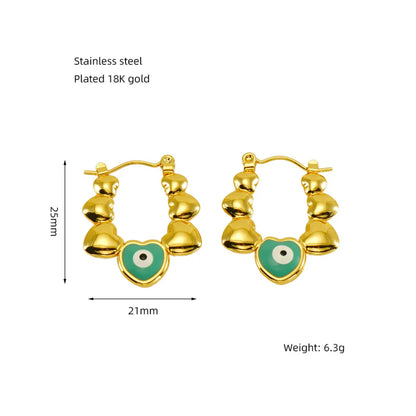 1 Pair Basic Modern Style Classic Style Geometric Heart Shape Eye Plating 304 Stainless Steel Hoop Earrings