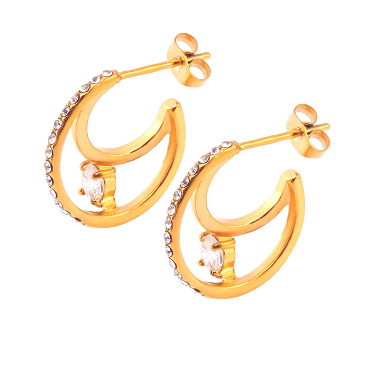 1 Pair Basic Modern Style Classic Style Geometric Inlay 304 Stainless Steel Artificial Pearl Rhinestone Artificial Pearls Rhinestones 18K Gold Plated Ear Studs