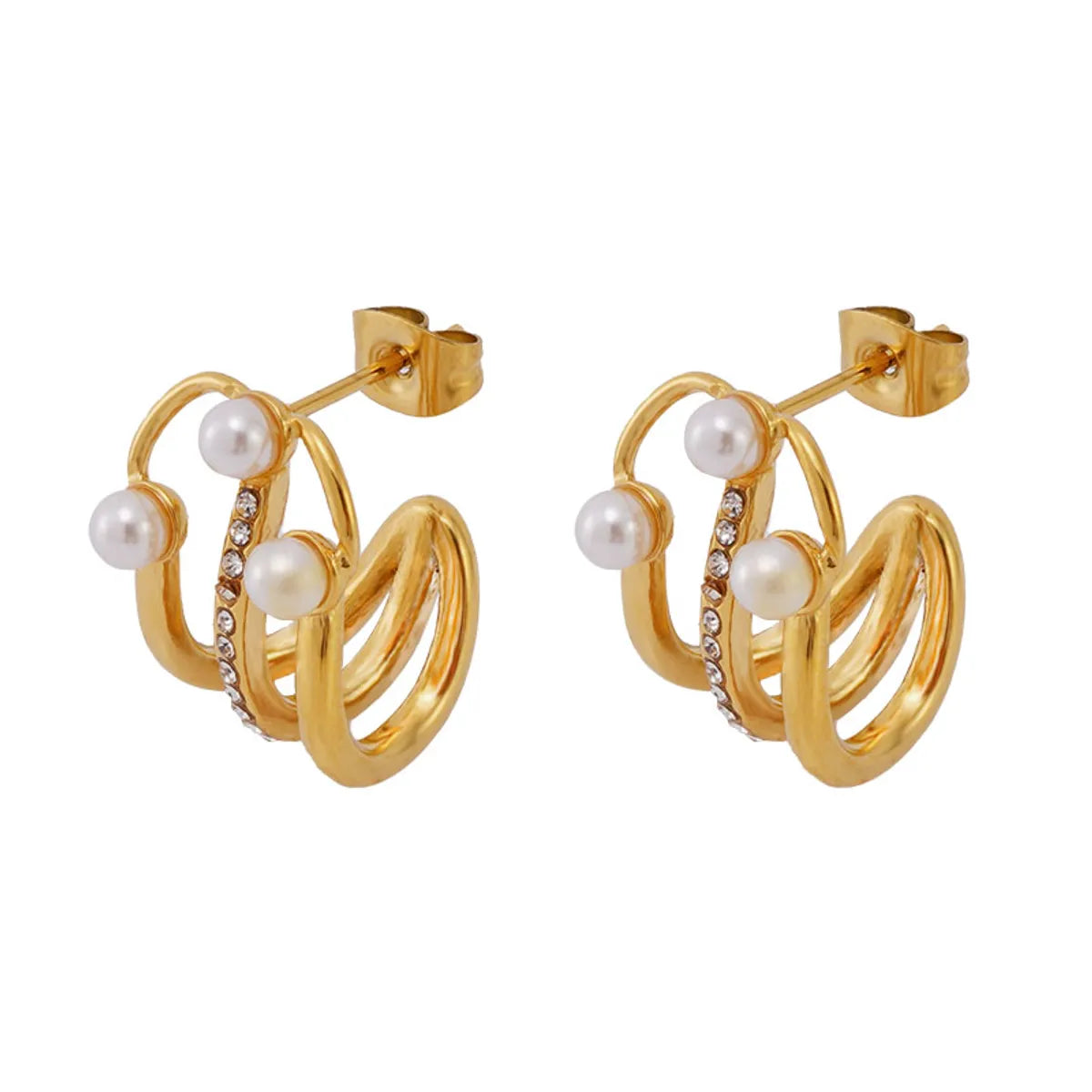 1 Pair Basic Modern Style Classic Style Geometric Inlay 304 Stainless Steel Artificial Pearl Rhinestone Artificial Pearls Rhinestones 18K Gold Plated Ear Studs