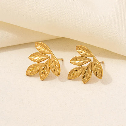 1 Pair Basic Modern Style Classic Style Geometric Leaves Flower Plating 304 Stainless Steel 18K Gold Plated Ear Studs